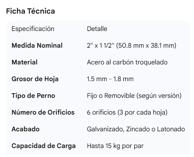 BISAGRA RECTANGULAR 3" x 115/16" - Imagen 2