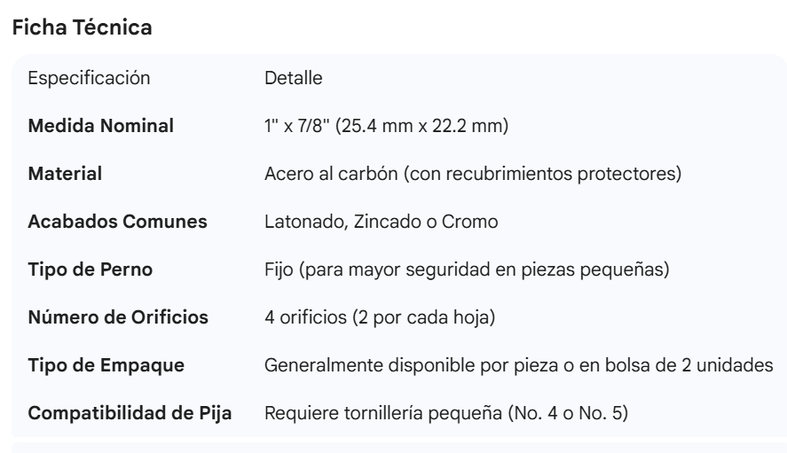 Bisagra Rectangular de Acero - 1" x 7/8" - Imagen 2