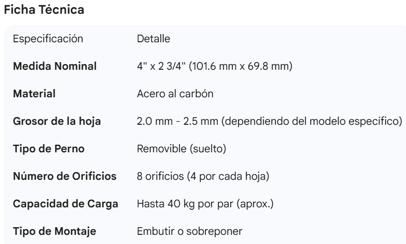 Bisagra Rectangular de Acero - 4" x 2 3/4" - Imagen 3